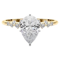 GIA 1.22 Carat Pear Cluster Trellis Solitaire 18K Yellow Gold Diamond Ring