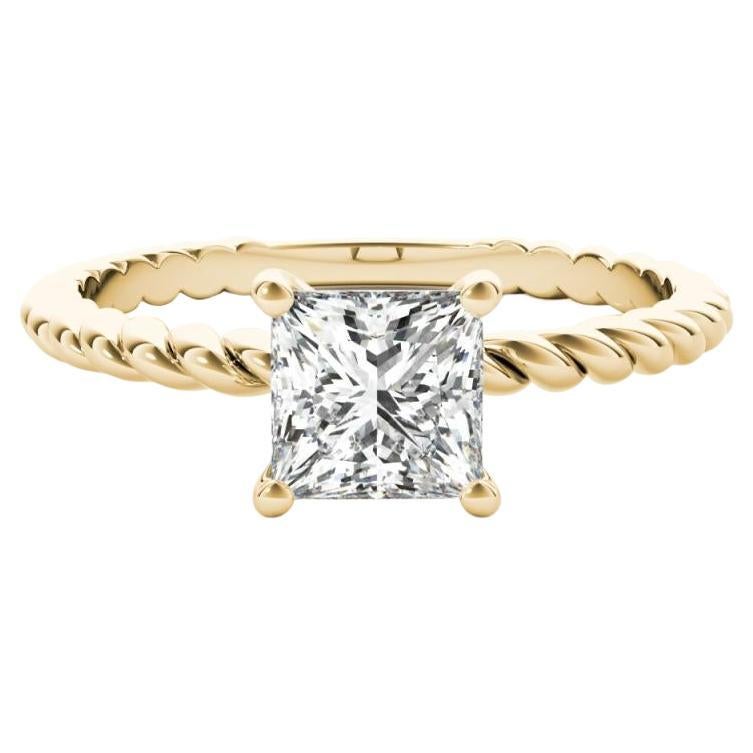 Anillo de diamantes solitario con banda trenzada princesa de 0,75 quilates certificado por GIA