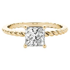 Anillo de diamantes solitario con banda trenzada princesa de 0,75 quilates certificado por GIA