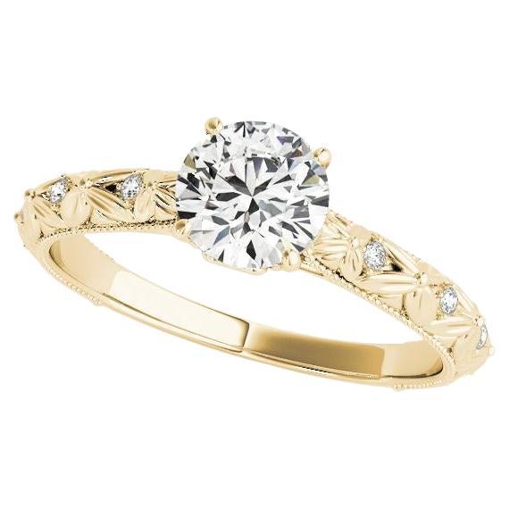 GIA 1,5 Carat Round Solitaire Flowers in Bloom Anello con diamanti in oro giallo 18K