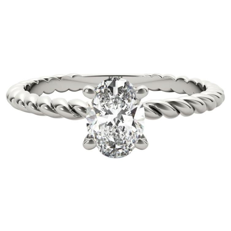 Anillo de diamantes en platino con solitario ovalado y banda trenzada de 2,02 quilates con certificado GIA
