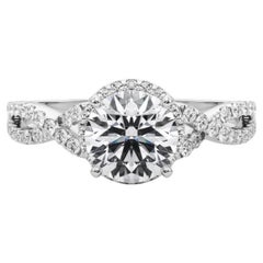 GIA Certified 2,2 Carat Solitaire Round Halo Infinity Diamond Ring