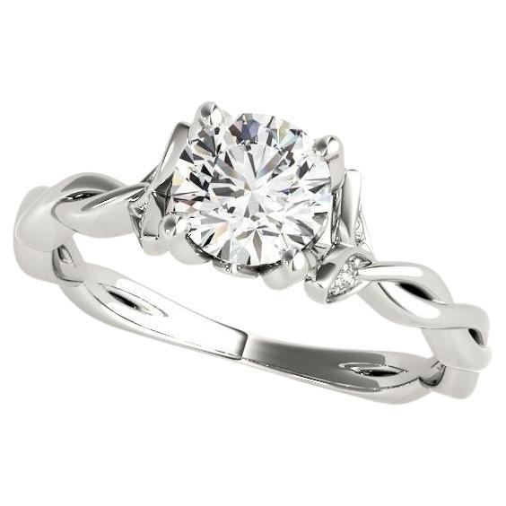 GIA Anillo de diamantes redondo de 1,81 quilates en forma de vid retorcida y hoja de oro blanco de 18 quilates