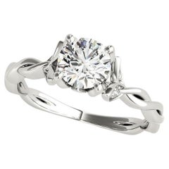 GIA Anillo de diamantes redondo de 1,81 quilates en forma de vid retorcida y hoja de oro blanco de 18 quilates