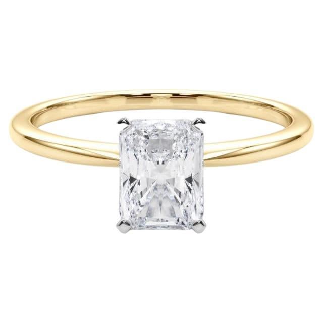 GIA 1ct Radiant Slim Band Prong Set Solitaire 18K Yellow Gold Diamond Ring