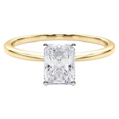 GIA 1ct Radiant Slim Band Prong Set Solitaire 18K Yellow Gold Diamond Ring