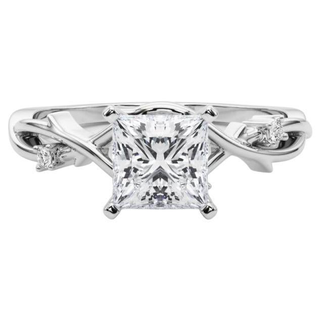 GIA 0,7 Karat Prinzessin Rebe Band Nature inspiriert 18K Weißgold Diamantring