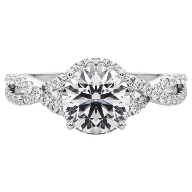 GIA Certified 1,5 Carat Solitaire Round Halo Infinity Platinum Diamond Ring