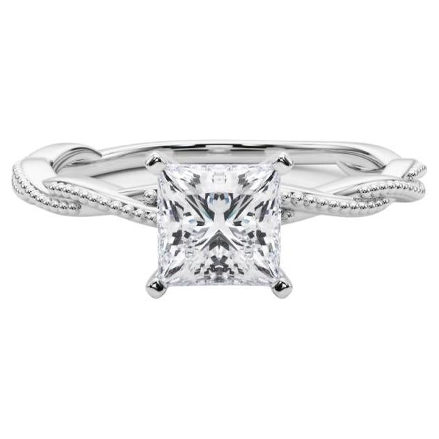 Bague à diamants certifiée GIA 0,7 carat Princesse à anneau tressé torsadé