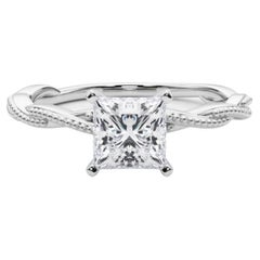 Bague à diamants certifiée GIA 0,7 carat Princesse à anneau tressé torsadé