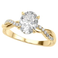 GIA Certified 1,51 Carat Pave Entwined Nature Band Oval Diamond Ring