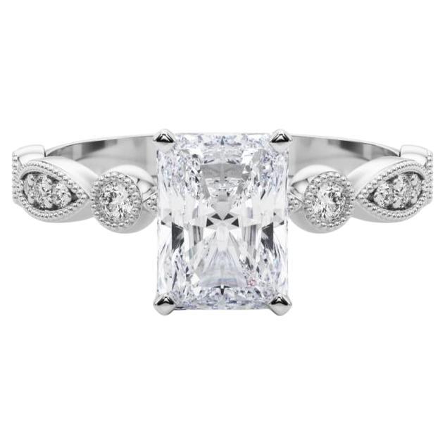 GIA 2.01ct Radiant Marquise 
Round Milgrain Bezel White Gold Diamond Ring