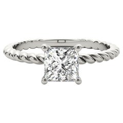 Anillo de diamantes solitario con banda trenzada princesa de 0,7 quilates certificado por GIA