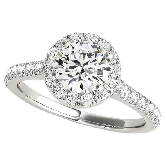 Bague à diamant cathédrale certifiée GIA de 1,24 carat, avec pierres latérales et halo rond