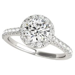 Bague à diamant cathédrale certifiée GIA de 1,24 carat, avec pierres latérales et halo rond