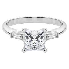 GIA 1ct Prinzessin Drei-Stein verjüngt Baguette 18K Weißgold Diamantring