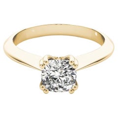 GIA 1.51 Carat Cushion Solitaire Tulip Cathedral 18K Yellow Gold Diamond Ring