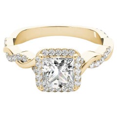 GIA 0.7 Carat Princess Braided Band Square Halo 18K Yellow Gold Diamond Ring