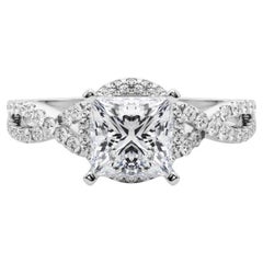 GIA Certificado 1,2 Quilates Solitario Princesa Halo Infinito Anillo de Diamantes