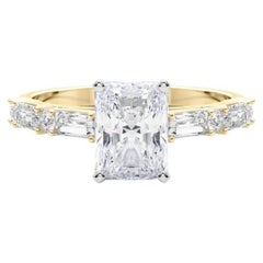 GIA 0,7ct Radiant Round 
Baguette Channel Band 18K Gelbgold Diamantring