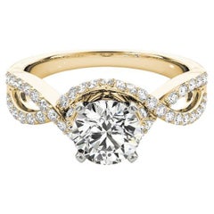 GIA 0,9ct Solitario rotondo Infinity Symbol Halo Anello di diamanti in oro giallo 18K