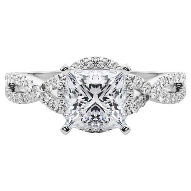 GIA Certified 1.5 Carat Solitaire Princess Halo Infinity Platinum Diamond Ring