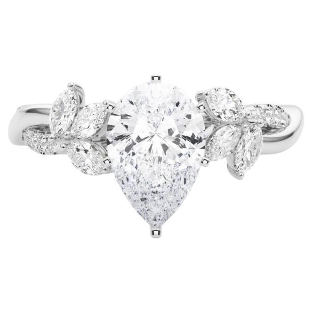 GIA Certified 0.9ct Pear Entwined Garden Flower Vine Diamond Ring