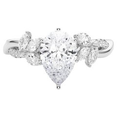 GIA Certified 0.9ct Pear Entwined Garden Flower Vine Diamond Ring