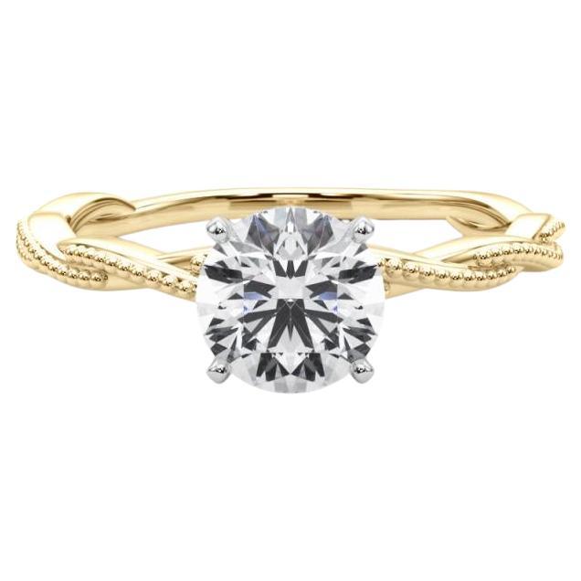 Anillo de diamantes de banda trenzada redonda de 1,52 quilates con certificado GIA