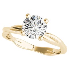 GIA 1.57ct Round Entwined Twisted Band Solitaire Yellow Gold Diamond Ring