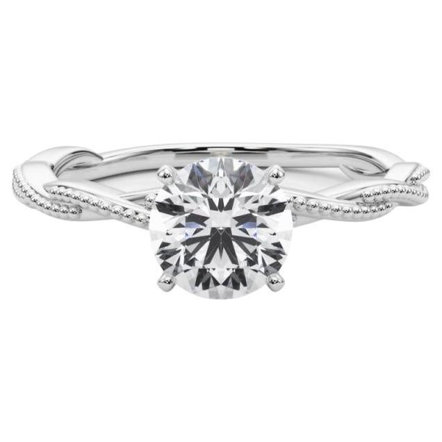 Bague à diamant en platine certifiée GIA 0,7 carat Round Twisted Braided Band