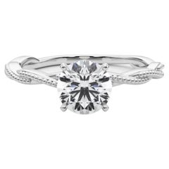 Bague à diamants certifiée GIA, 2,01 carats, ronde, à anneau tressé et torsadé