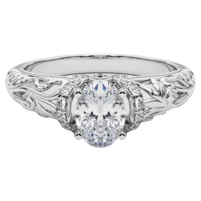 GIA 1.51ct Halo Chevron Oval Filigrana Floral Anillo de diamantes