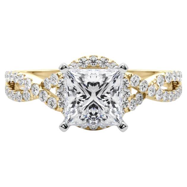 GIA Certificado 1,01 Quilates Solitario Princesa Halo Infinito Anillo de Diamantes