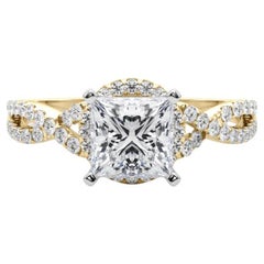 GIA Certificado 1,01 Quilates Solitario Princesa Halo Infinito Anillo de Diamantes