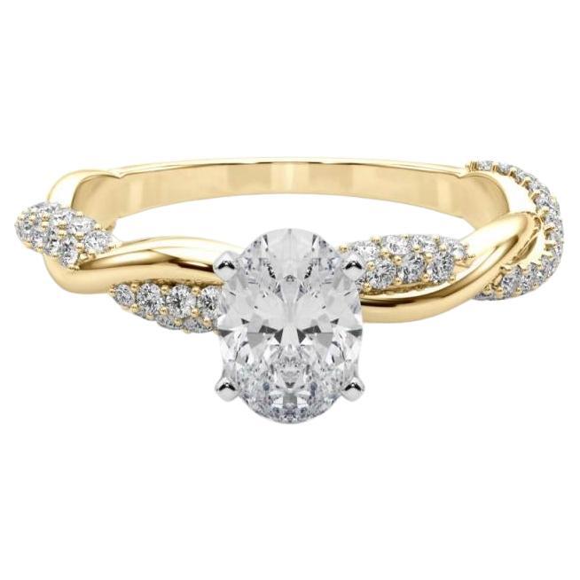 GIA 0,8 quilates Anillo de diamantes ovalado trenzado con pavé de oro amarillo de 18 quilates
