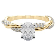 GIA 0,8 quilates Anillo de diamantes ovalado trenzado con pavé de oro amarillo de 18 quilates