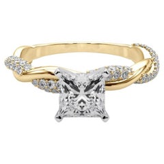 GIA Anello di diamanti in oro giallo 18 carati da 2 carati con fascia intrecciata a pave ritorto