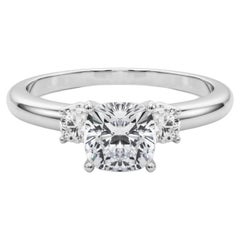 GIA 0.91ct Cushion 3-Stone Past, Present & Future 18K White Gold Diamond Ring