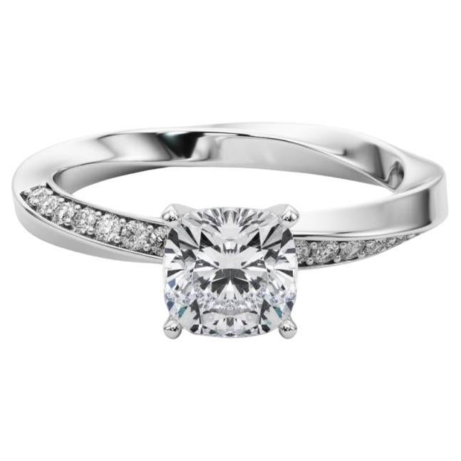 GIA 1ct Cushion Solitaire Twisted Square Band  Diamond Ring