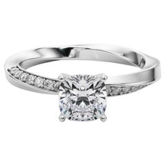 GIA 1ct Cushion Solitaire Twisted Square Band  Diamond Ring