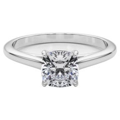 GIA Certified 1.5 Carat Cushion Solitaire Cathedral Platinum Diamond Ring