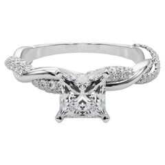 GIA 1.3 Carat Princess Twisted Pave Braided Band 18K White Gold Diamond Ring