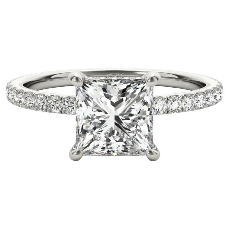 GIA zertifiziert 1,5 Karat Pave versteckte Halo Prinzessin Schliff Platin Diamantring