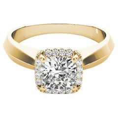 Anillo de diamantes con halo de cojín y banda de filo de navaja de 1,5 quilates certificado por el GIA