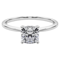 GIA 1.8ct Cushion Prong Set Solitaire Slim Band 18K White Gold Diamond Ring