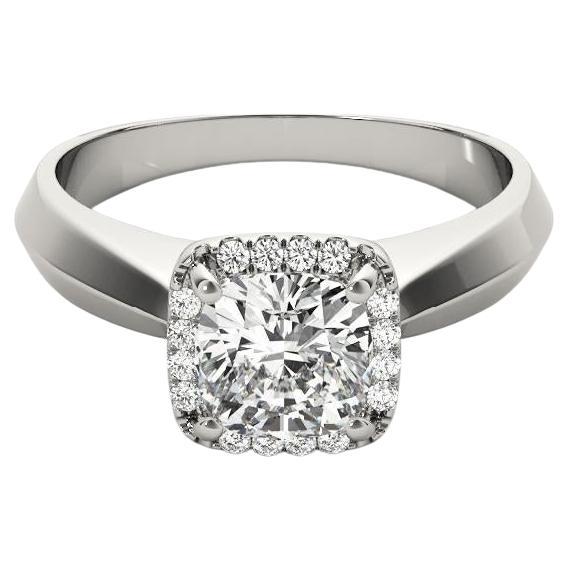 GIA Certified 1.73 Carat Knife Edge Band Cushion Halo Platinum Diamond Ring