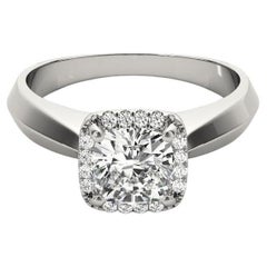 GIA Certified 1.73 Carat Knife Edge Band Cushion Halo Platinum Diamond Ring