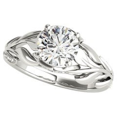 GIA 1.53ct Round Pave Paisley Leaf & Vine Shank  Diamond Ring