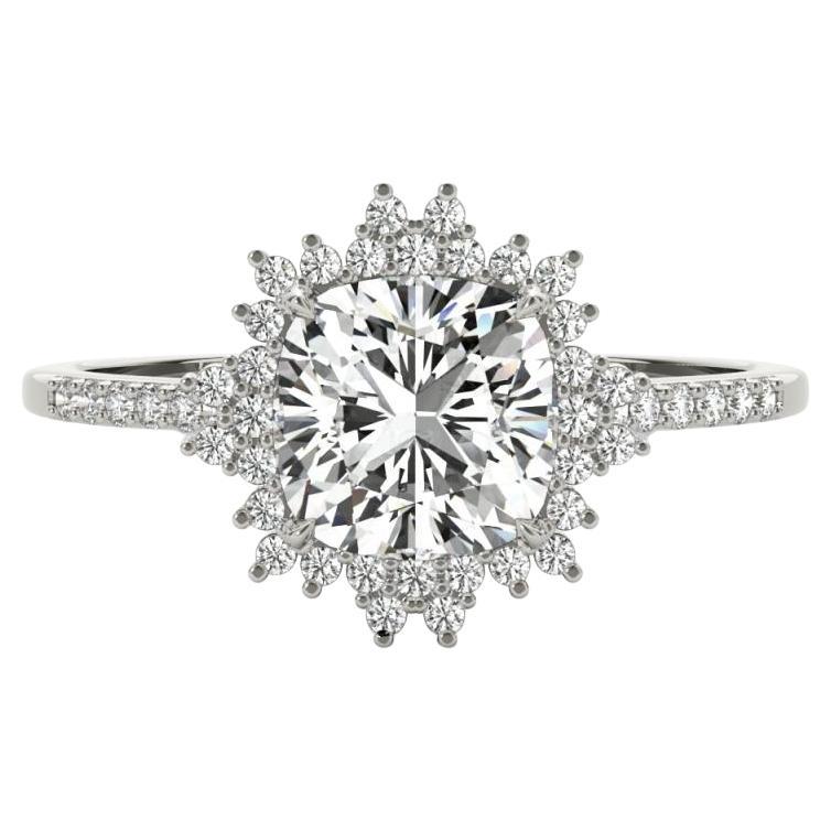 GIA Certified 0.91 Carat Cushion Flower Cluster Diamond Ring